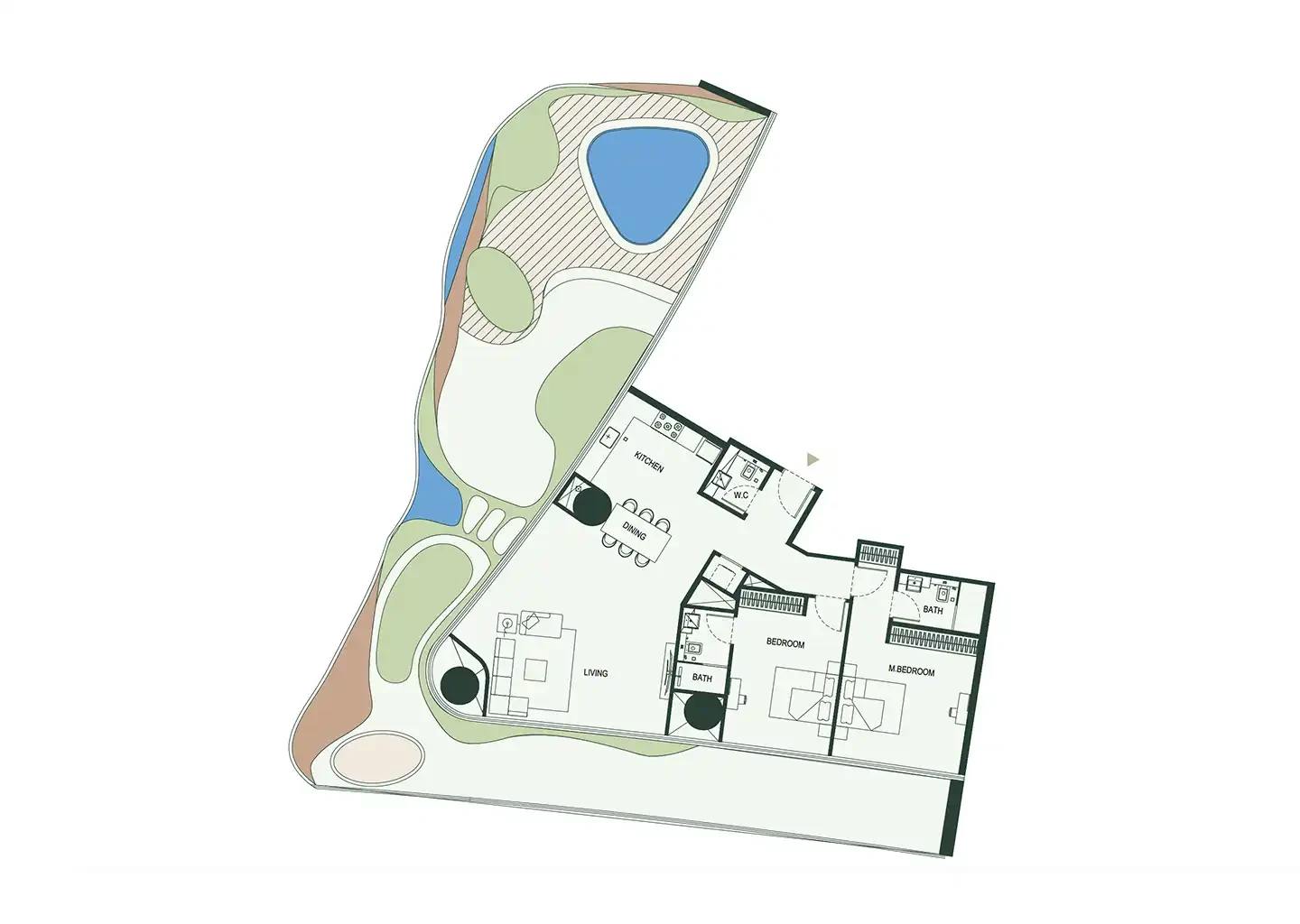 Binghatti Hills: official floor plan — 2 bedrooms