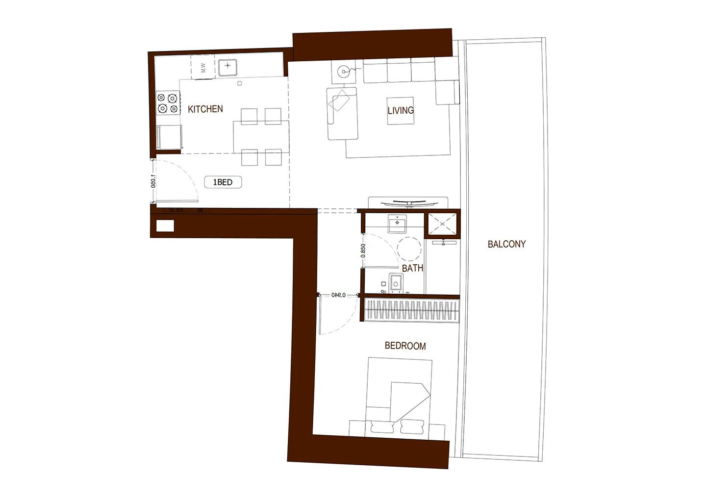 Binghatti Hillviews 1 bedroom floor plan