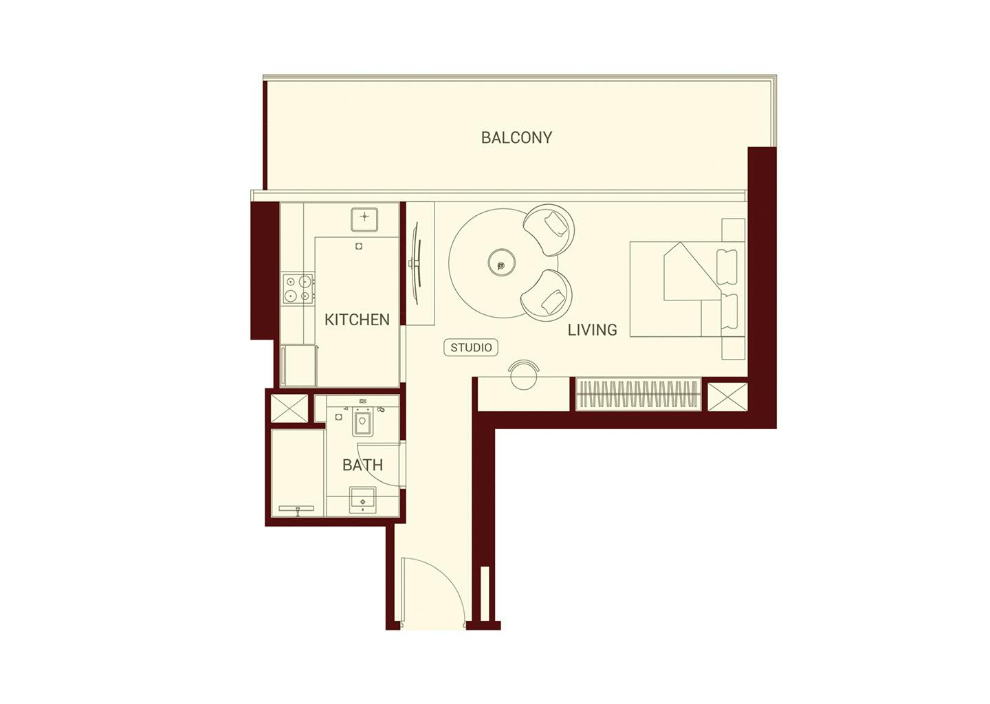 Studio layout shown on the official Binghatti Ruby project page.