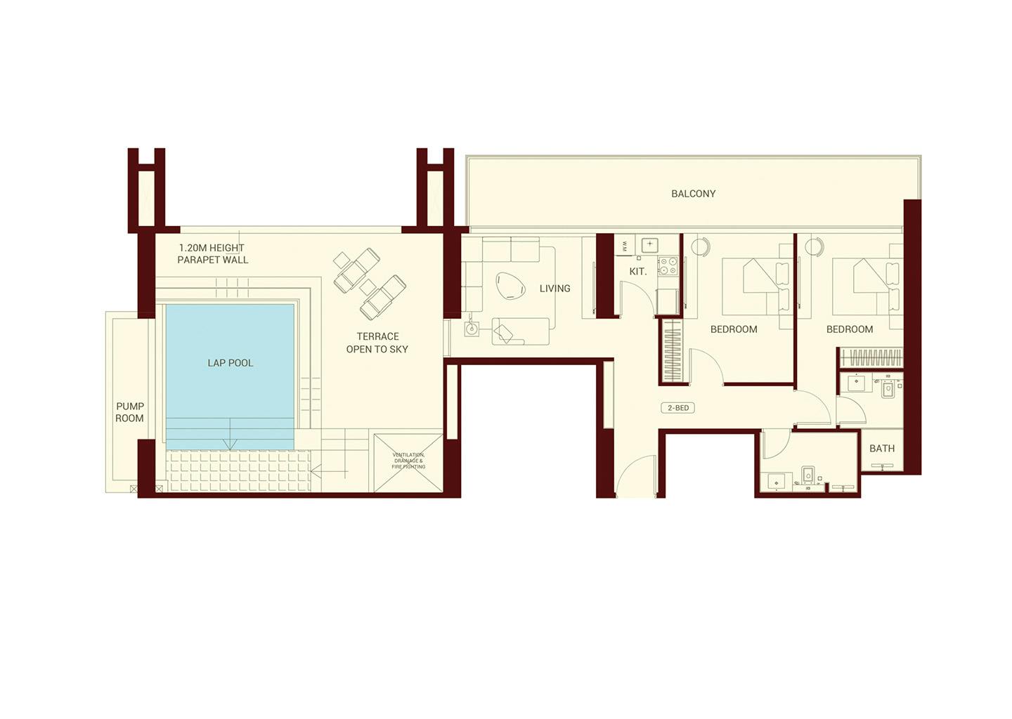 Two-bedroom layout with lap pool shown on the official Binghatti Ruby project page.